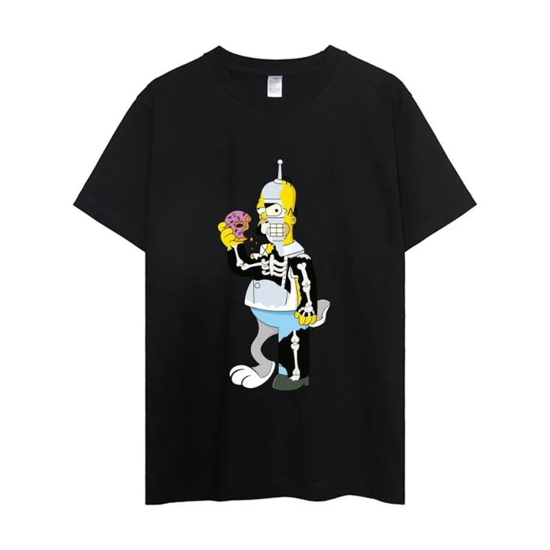 MINISO Disney The Simpsons T Shirt Men Couple Combination Clothes Short Sleeve Collar Fashion Woman Cotton