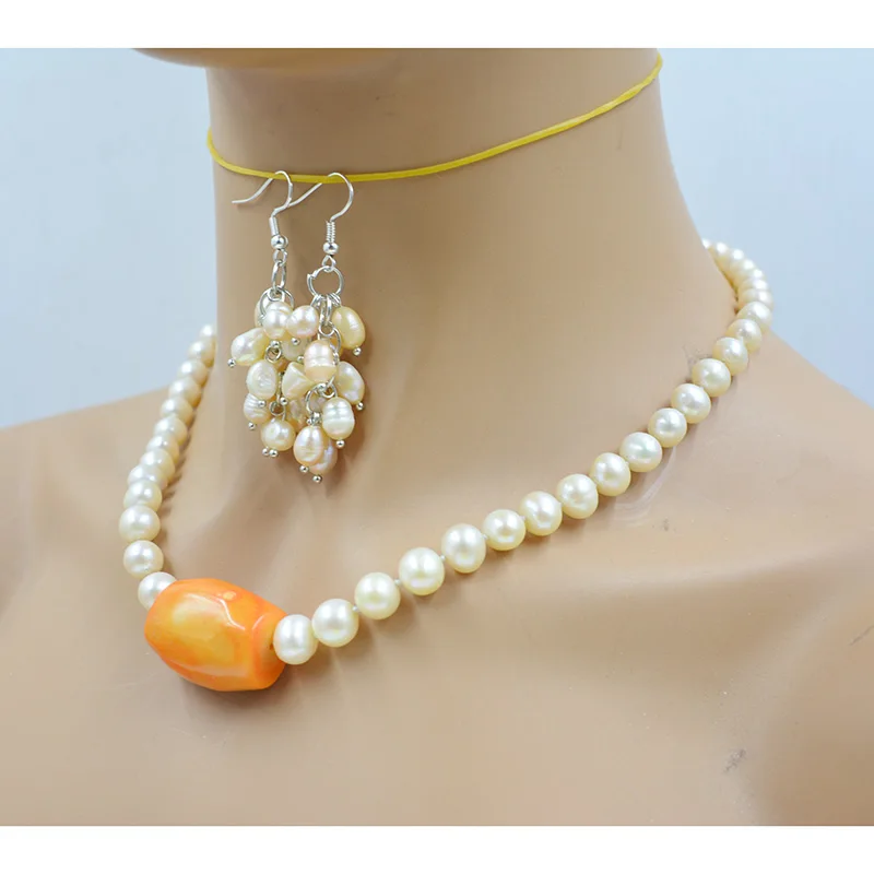 Fashion! 8mm AAA natural potato shaped pearl coral necklace. The most classic jewelry for women's wedding anniversary 45CN