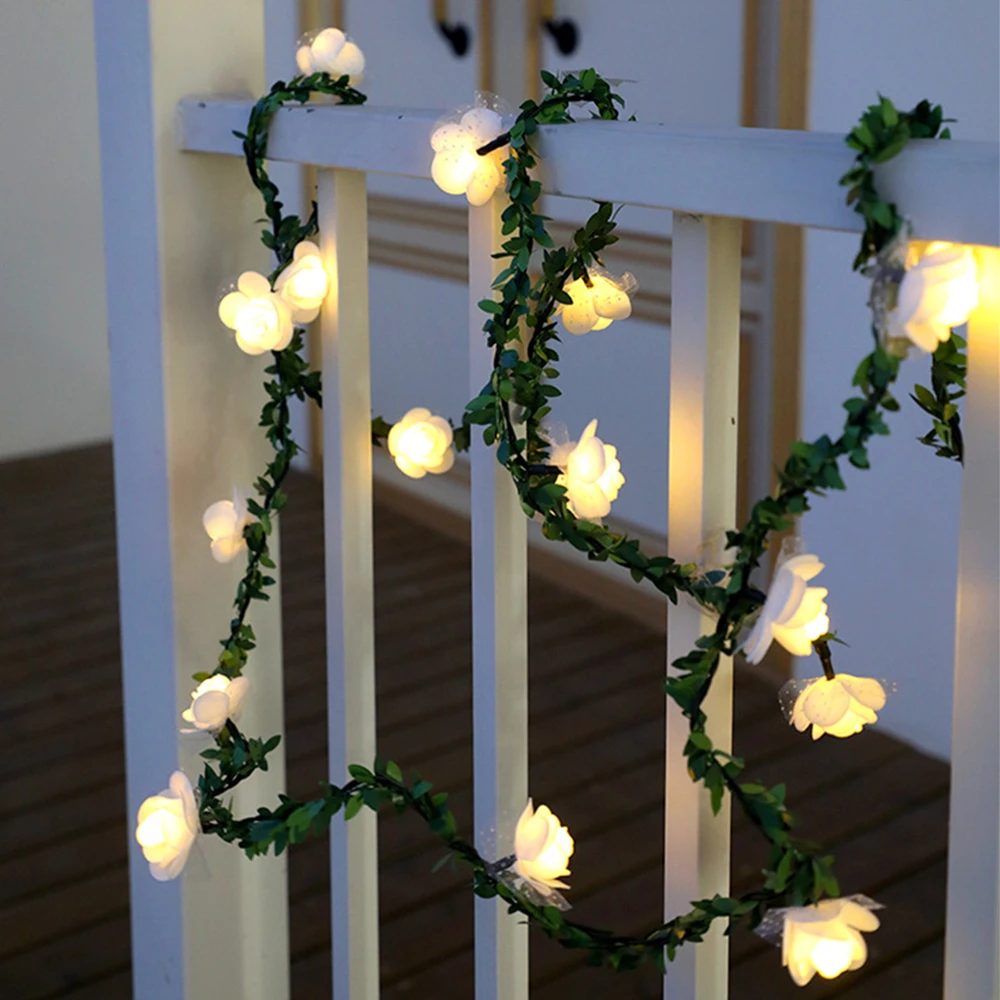 1.5m 3m 6m Artificial Rose Vine Lights String Holiday Fairy Rose Flower Garland Light for Wedding New Year Valentine's Day Decor