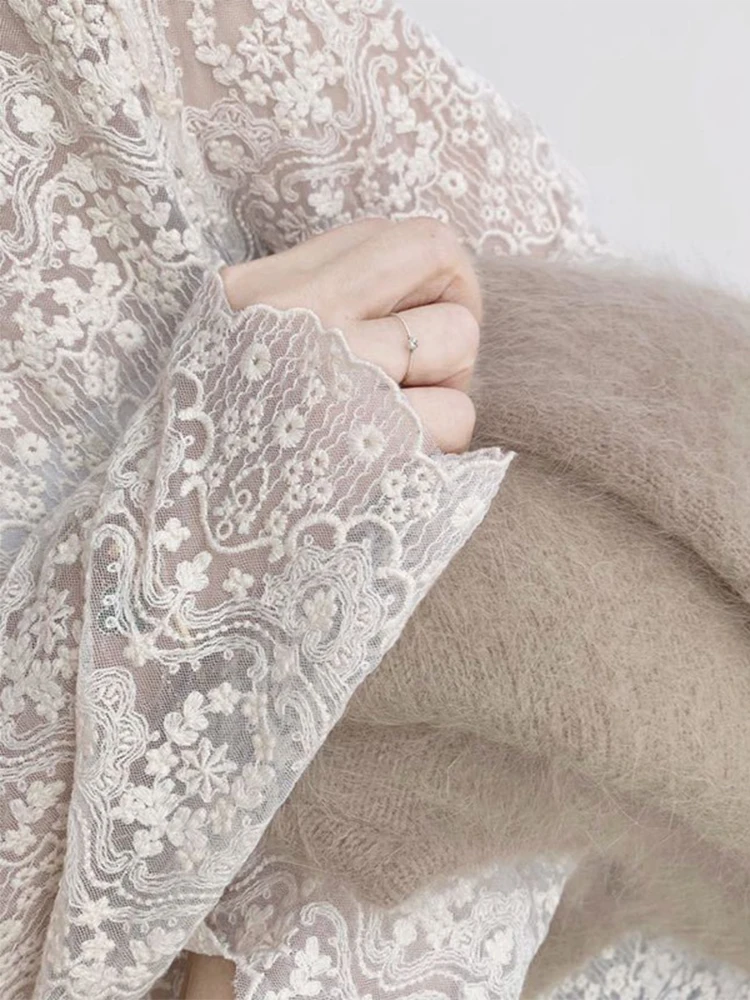 

Женская кружевная базовая блузка с длинным рукавом, полувысоким воротником, сексуальный сетчатый топ, весна-осень-зима, нижняя одежда, европейский стиль, модная