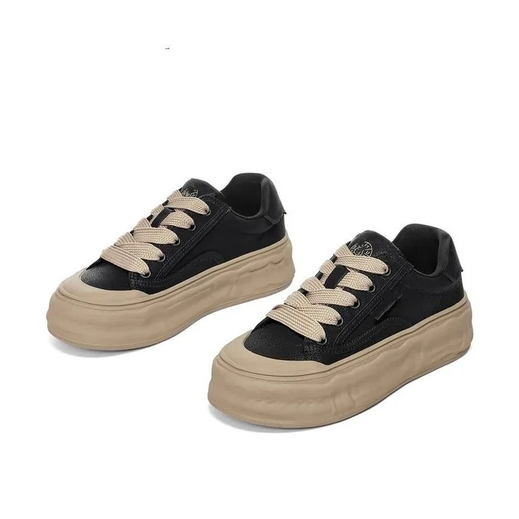 여성용 가죽 용해 리틀 화이트 슈즈, 2023 가을 신학생, 다용도 두꺼운 밑창 높이 캐주얼 스포츠 보드 슈즈
