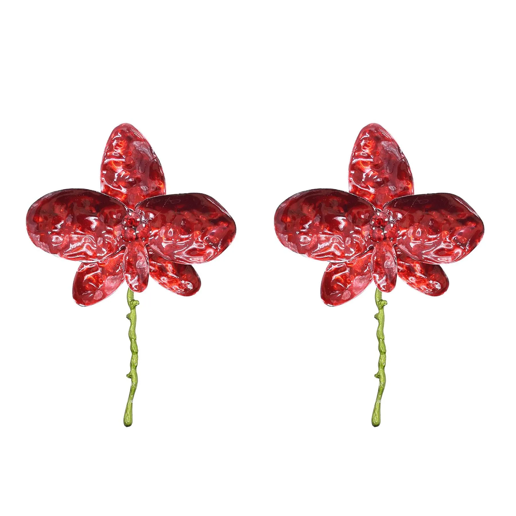 Red White Blue Alloy Painted Leaf Flower Stud Earrings for Women America New Fashion Exaggerated Earrings Jewelry Accessories