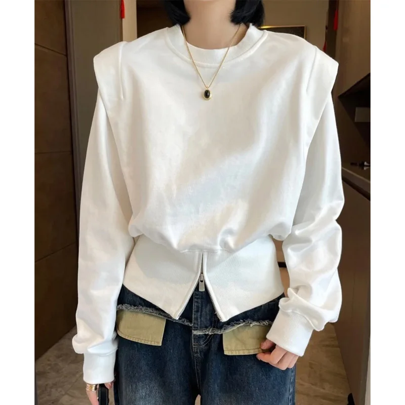 Pure Cotton Design Sense Niche Hoodie Women in Spring 2023 New Fashion Pullover Solid Color Long Sleeved Lady Top Trend