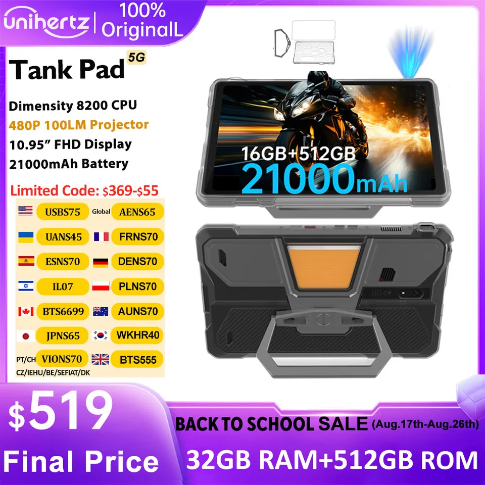 Unihertz タンク PAD 8849 頑丈なプロジェクター電話タブレット