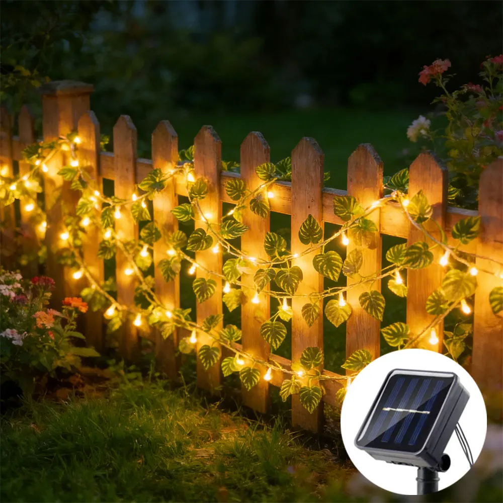 

Solar Power Artificial Leaf Plants Light String Wedding Fairy Garland for Outdoor Garden Patio Fence Holiday Party Decoration