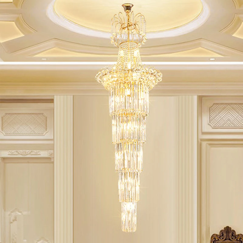 LED Modern Crystal Chandeliers Lights Fixture American Long Gold Chandelier European Shining Luxury Big Hanging Lamp H300cm