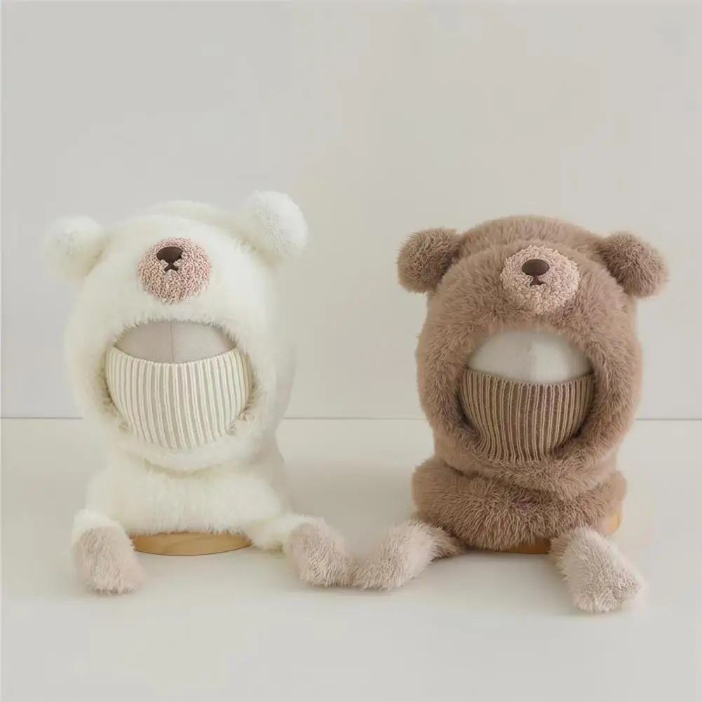 Toddler Bear Ear Winter Bonnet Kids Hooded Scarf with Face Protection Kids Winter Balaclava Hat with Bear Ears Fuzzy for Boys
