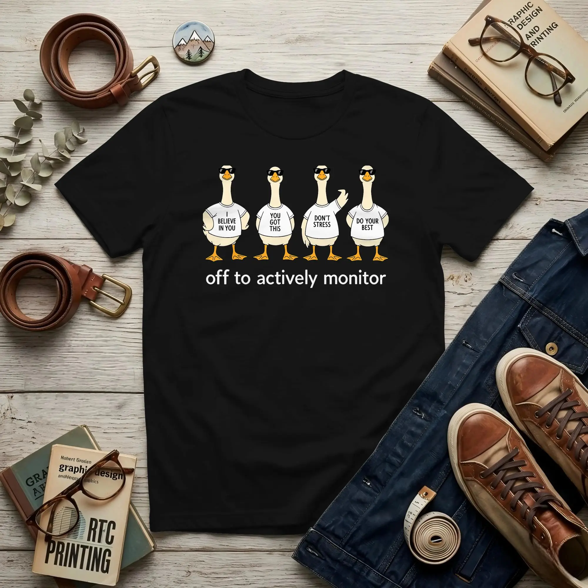 Test Day Off to Actively Monitor Teacher State Testing Goose Men T Shirts  Leisure Tees Crew Neck Cotton Classic Clothes T-Shirt