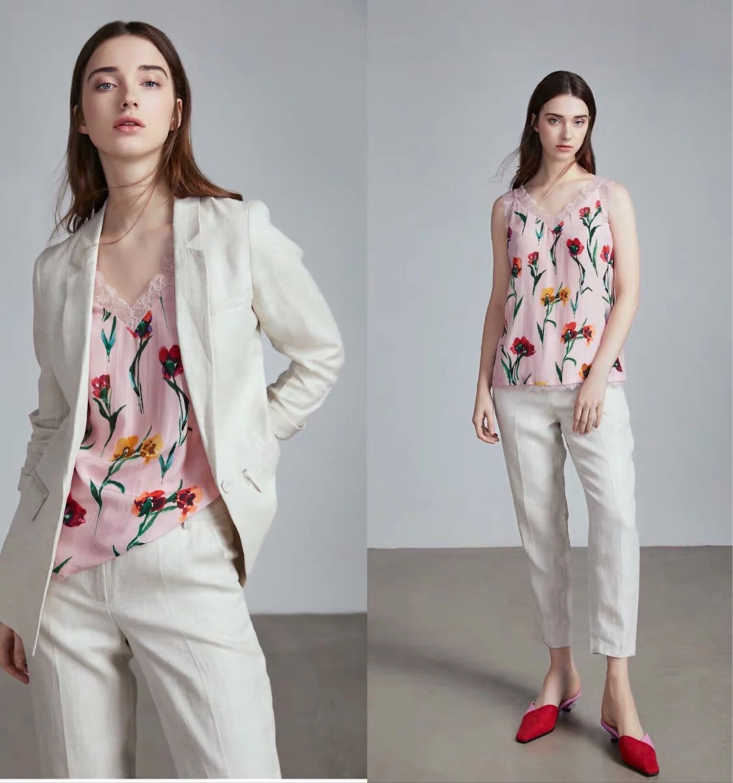 

Новая летняя женская майка свободного кроя из розового шелка с кружевным принтом, повседневная уличная одежда