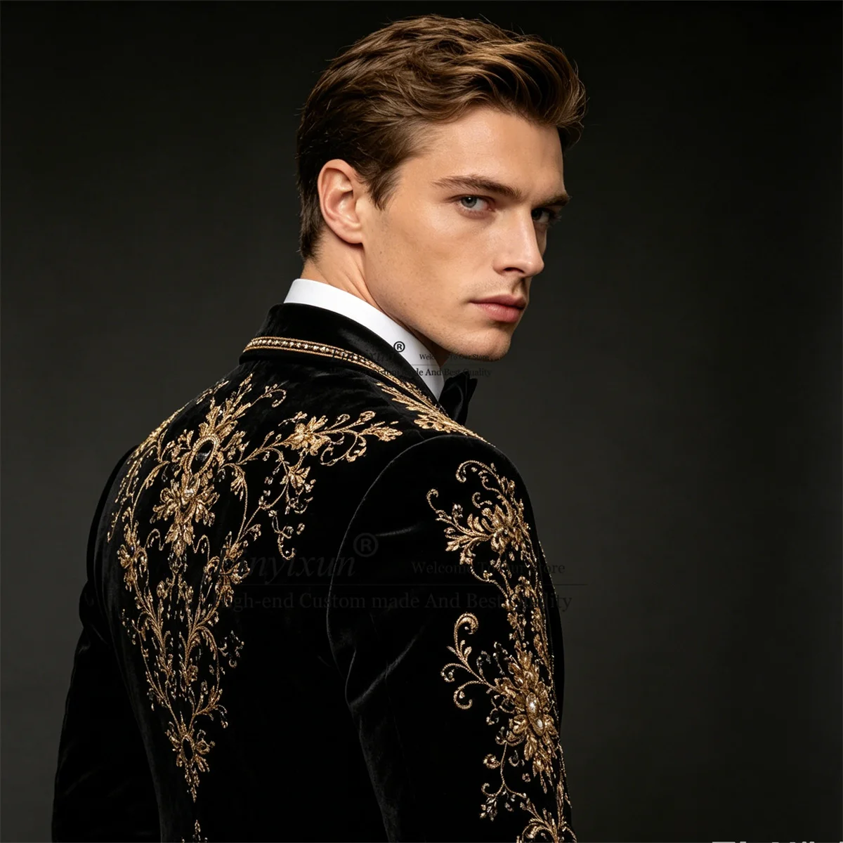 Luxury Jewelry Embroidery Men Suits Slim Fit Customized Groomsmen Male Blazers 2 Pieces Sets Wedding Party Tuxedos ropa hombre