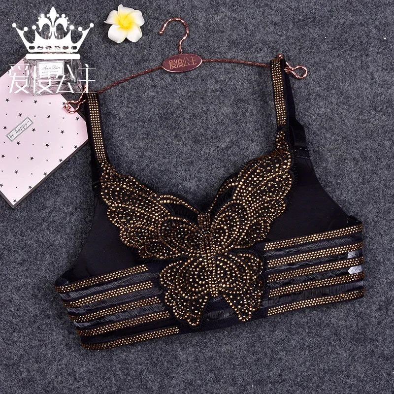 wireless women\'s bead work bra camis sexy women rhinestones butterfly camisole femme sexy gemstones padded camis