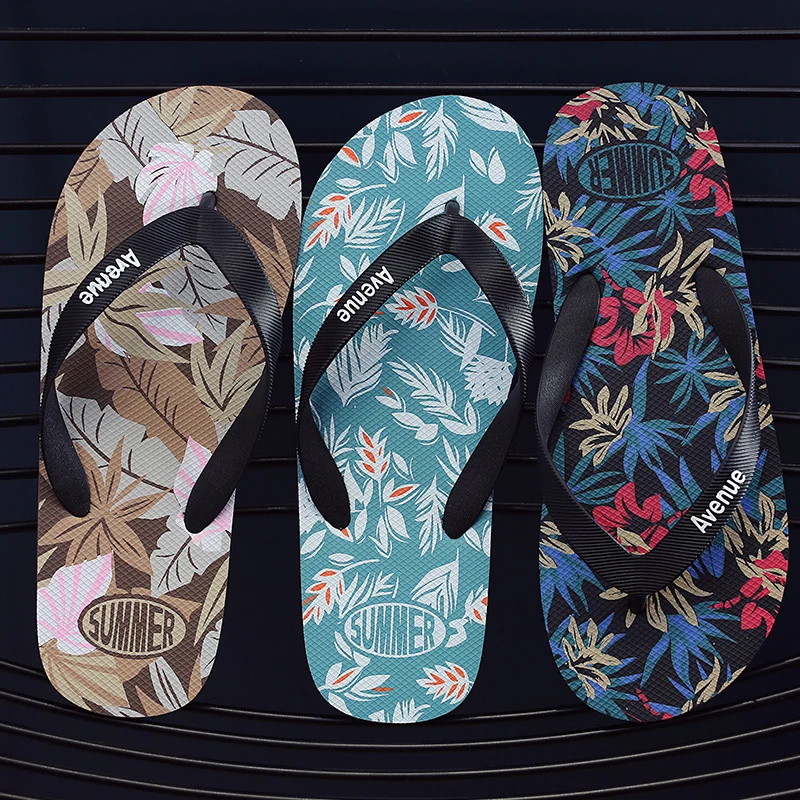 Hawaii Print Slippers Men Flip Flops Beach Sandals Non-Slip Flat Shoes Casual Slipper Indoor House Shoes for Men Outdoor Slides