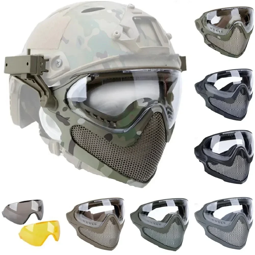 Tactical Face Mask Anti-Fog Goggle Paintball Airsoft Cs Shooting Steel Mesh Breathable Protective Head Helmet Masks Hunting Gear