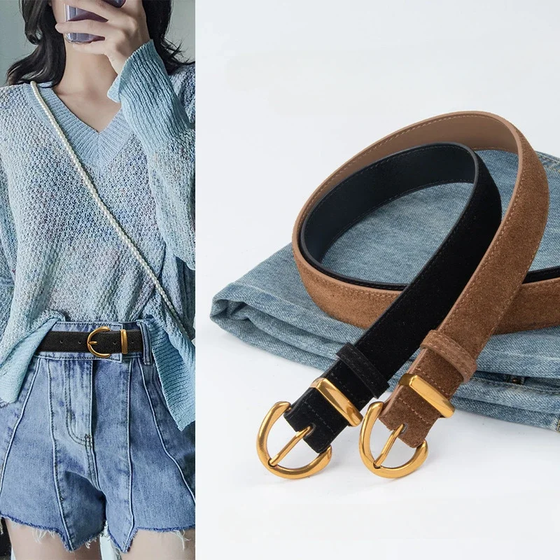 

Women Luxury Fashion Design Suede Leather Belt Casual Waistband Trendy Pin Buckle Dress Jeans Coat Shirt Clothes Decoration Belt