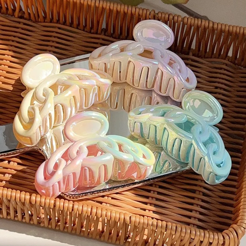 

Multi-Purpose Holiday Hair Clip Large Iridescent Frangipani Bow Updo Claw for Women Beach Wedding Day to Night Use