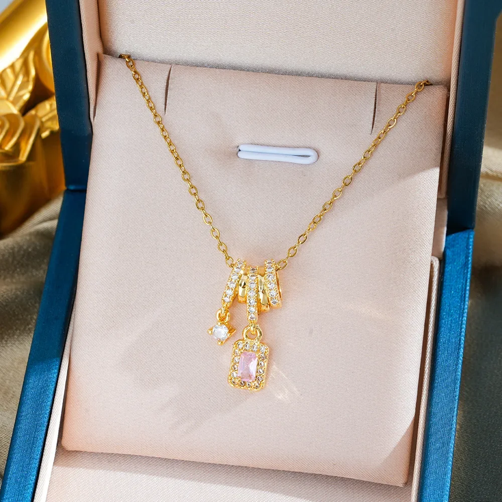 

2025 New elegant and high-end collarbone chain decorated titanium steel women's necklace, slightly inlaid zircon