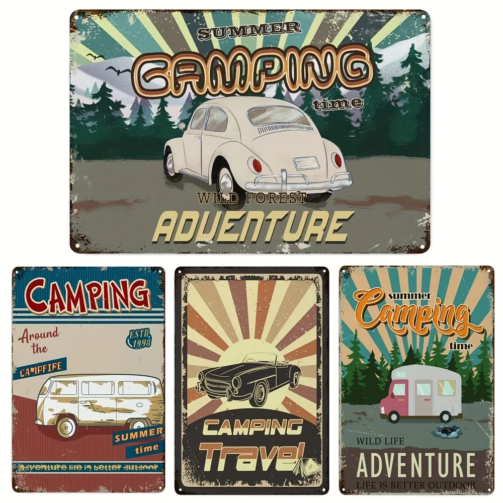 Camping Time Vintage Aluminum Sign Campervan Metal Signs Car Decor Retro Hanging Signs Metal Sign for Living Room 8 X12 Inch