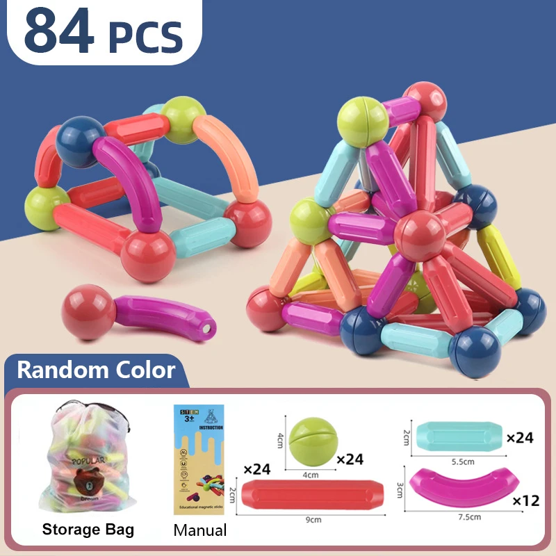 84Pcs blocchi di costruzione magnetici giocattolo Set di costruzioni magnetiche bastoncini di palla magnetici giochi di aste giocattoli educativi Montessori per bambini