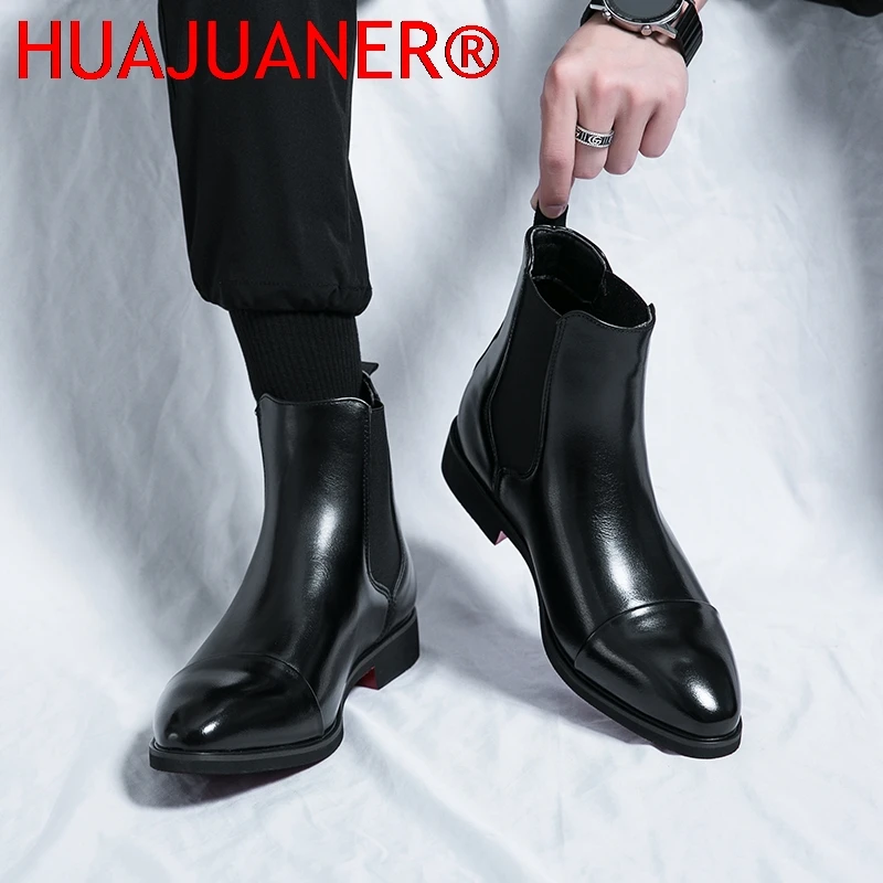 British Style Men's Black Chelsea Boots Women's Genuine Leather Red Sole Boots Cover Toe Flat Sole Boots Outdoor Casual Shoes view 3