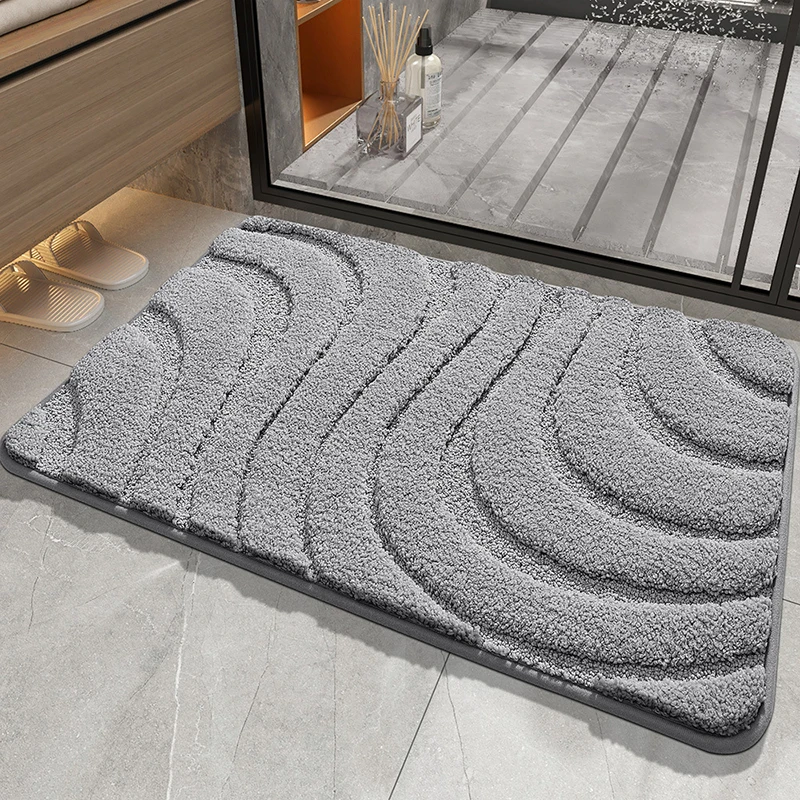 Bathroom Mat Flocked Quick-Drying Anti-Slip Simple Thicken Large Capacity Absorbent Water Bath Rug Soft Bathtub Side Carpet Mats