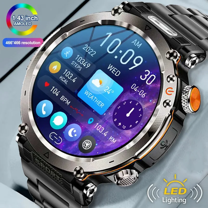 Reloj Inteligente con Linterna LED 2026 para Hombre, Más de 100 Modos Deportivos, Monitor de Salud, Relojes para Hombre con Llamadas Bluetooth, Relojes Inteligentes para Android iOS