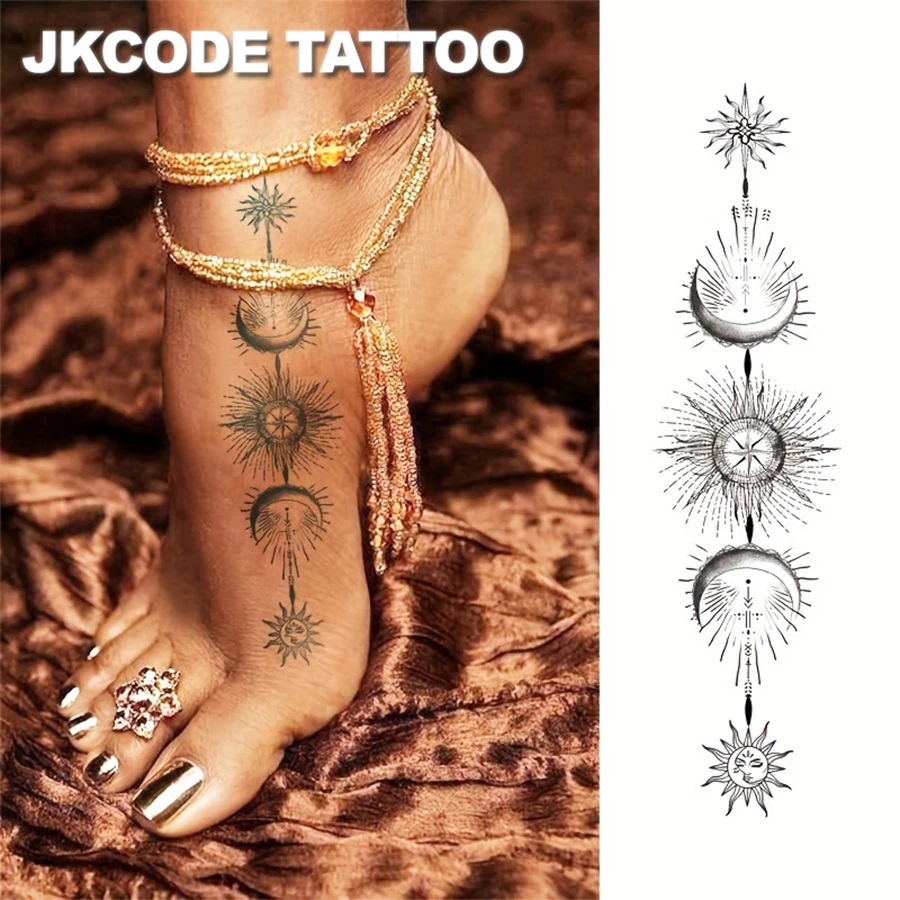 

Henna Pattern Herbal Tattoo Stickers Kaizhai Fashion Accessories Sun Moon Star Balac Crescent Pattern Slaughtering New Festival Women's Hands and Feet Long-Lasting Waterproof Tattoo Stickers