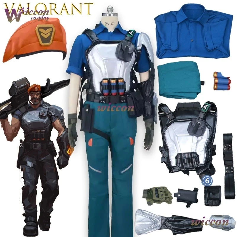 

Костюм для косплея Valorant Brimstone, полный комплект, мужской, для Хэллоуина, вечеринок, выступлений, ролевых игр, образ Командира Огня и Пламени