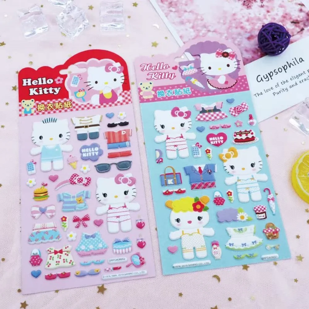 Véritable Sanrio faire un visage Puzzle autocollants Hello Kitty bricolage dessin animé décalcomanies jouets assembler Puzzle fête décoration filles cadeaux