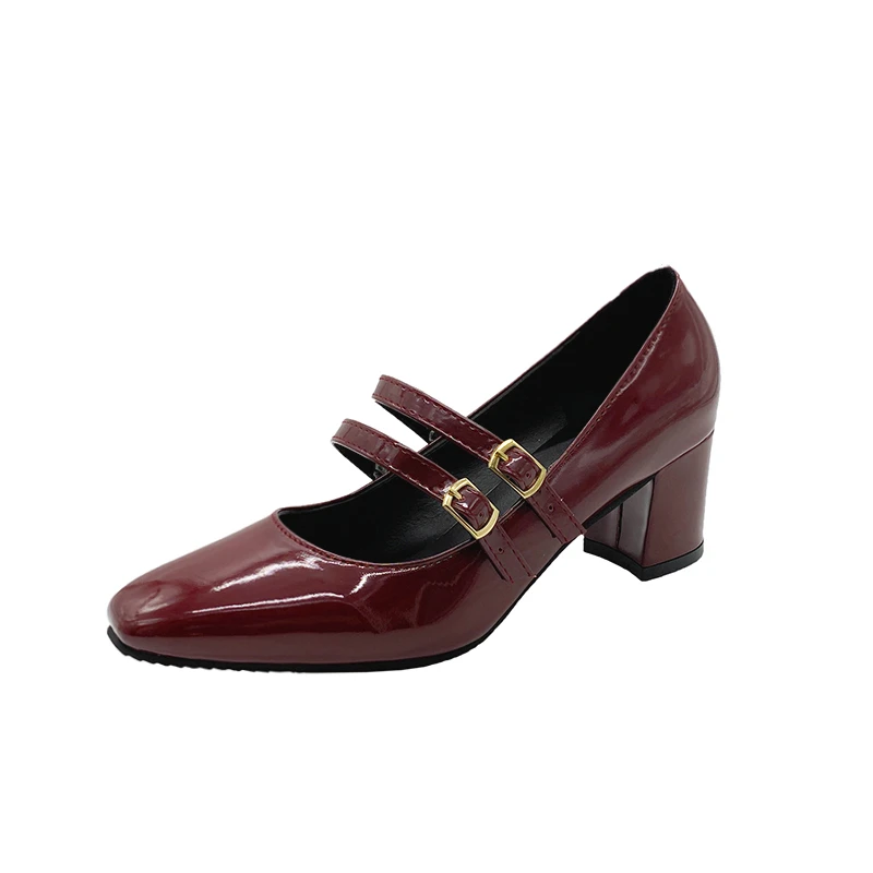 

2025 New Spring Style Matte Leather Artistic Retro Mary Jane Single Shoes Medium and High Heel Chunky Heel Square Toe Shoes 43