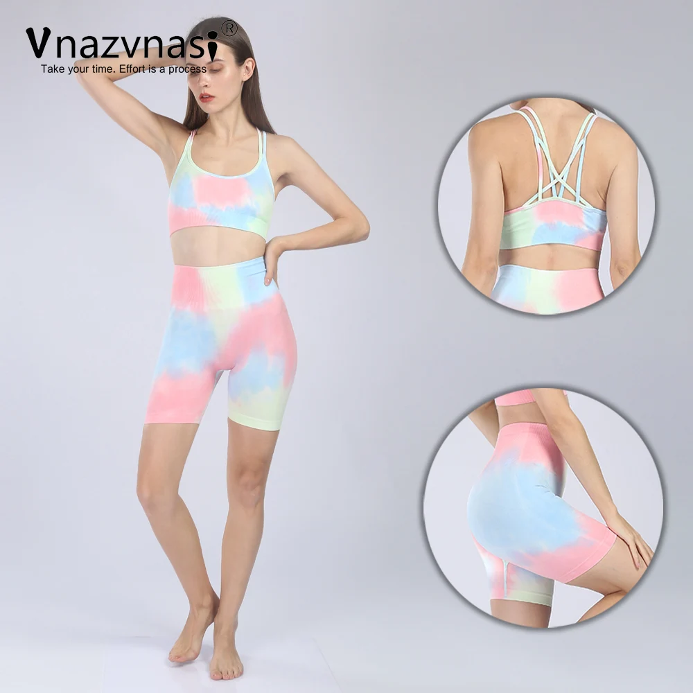 Vnazvnasi 2 Pcs Seamless Sports Push Up Tights Yoga Sets for Fitness Suit for Women Workout Clothes Sportswear for Gym Outfit