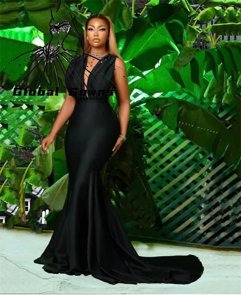 

Aso Ebi Black V Neck Evening Dresses For Black Girls Elegant 2025 Birthday Luxury Dress Mermaid Special Occasion Gown Customized