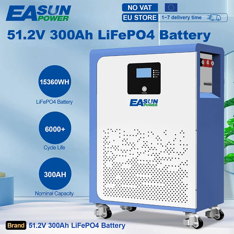 LiFePO4 15Kwh Battery 48V 300Ah 51.2V Lithium Battery 6000 Cycles RS485 CAN BMS Solar Energy Storage with Bluetooth EU Stock