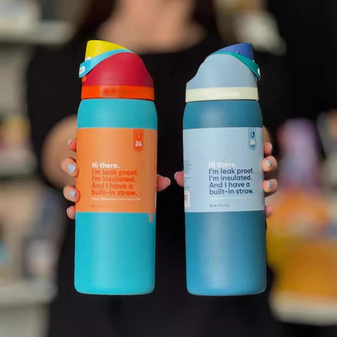 

32 унции, 24 унции, термоизолированная бутылка для воды из нержавеющей стали OwalaMug с кольцом для переноски, портативная прыгающая чашка для напитков, спортивный чайник