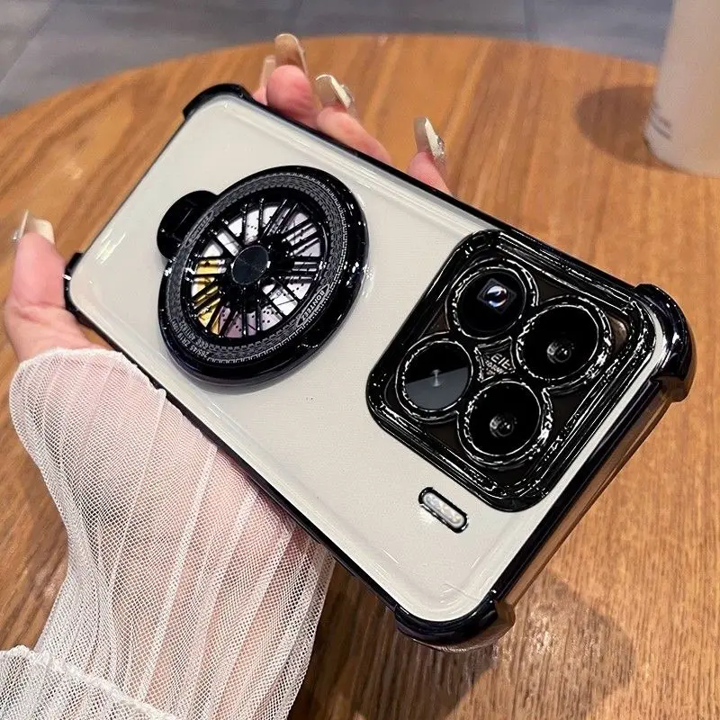 

For Xiaomi 15T 14T Pro Case Transparent Electroplating Gyro Stand TPU Skin-friendly Anti-drop Cover For Xiaomi 15 14 T Pro Funda