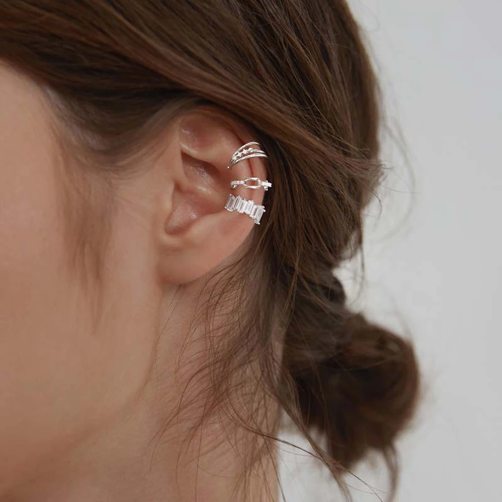 Fashion Jewelry New Punk Women S925 Girls Ear Bone Clip Ear Cuffs Non Piercing Ear Clips Multi-layer