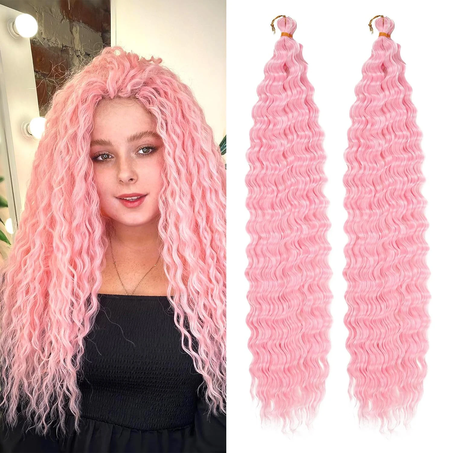 

30-дюймовые синтетические глубокие волны, вязанные крючком волосы, афро-волнистые косы, волосы для женщин и девочек, Рождество, День святого Валентина