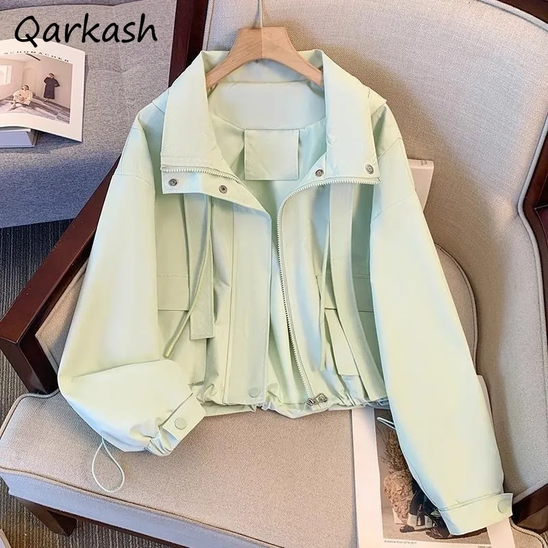 

Crop Hooded Jackets Women Zipper Long Sleeve Breathable Warm Wind-proof OL Spring Autumn Loose Casual Sports Daily Simple Coats