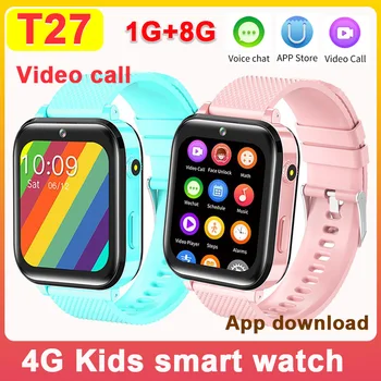 어린이용 스마트 워치 전화, T27 4G, 1G RAM, 8G ROM, GPS, HD 화상 통화, SOS, 1.7 인치 화면 시계, 앱 다운로드, 어린이 스마트워치
