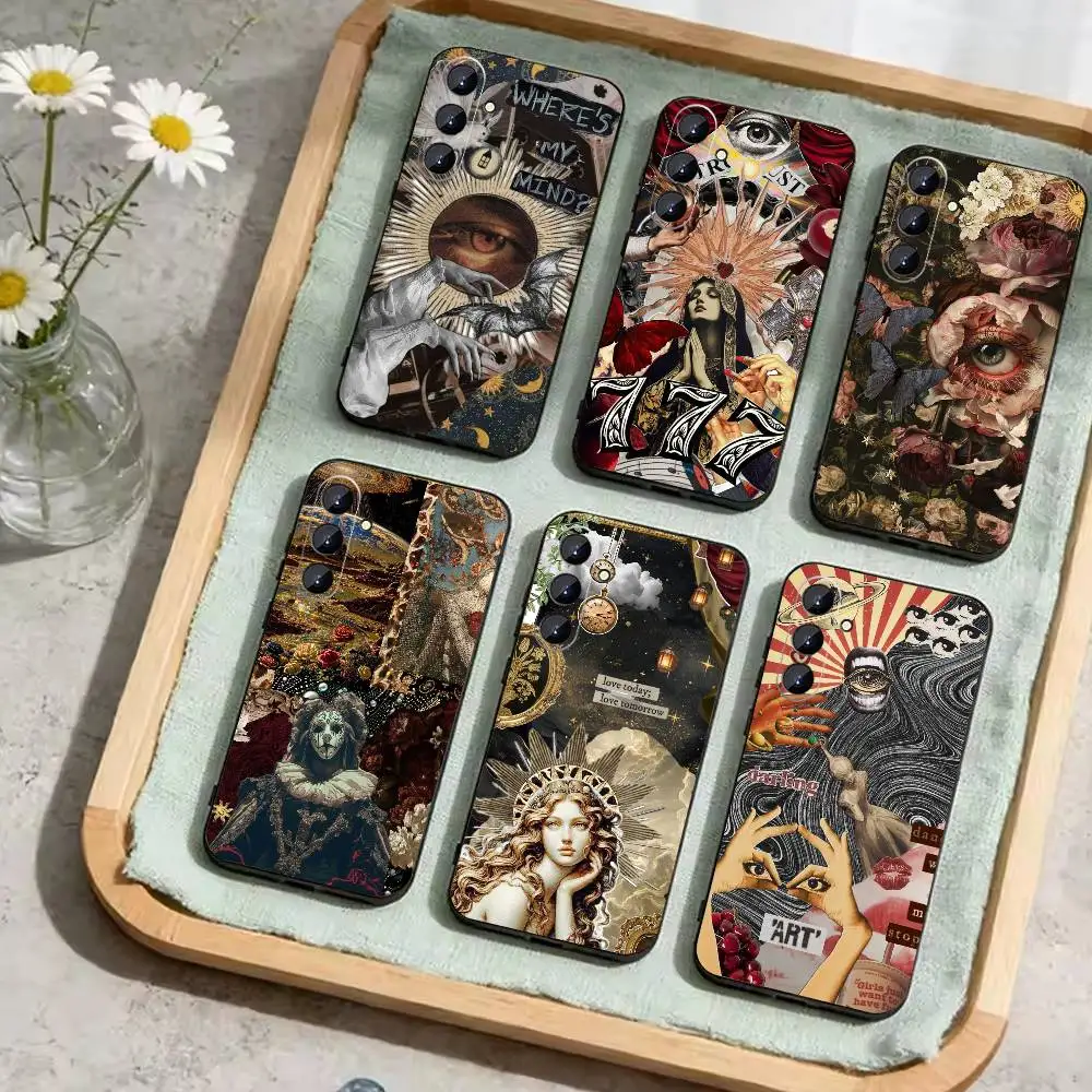 

Dark Ornate Collage Art Phone Case For Samsung Galaxy A73,A21s,A22,A31,A52,A53,A71,A41Soft Black Shell