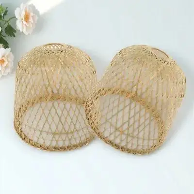 

2Pcs Rustic Woven Bamboo Lamp Shade Pendant Light Cover Replacement for Ceiling Hanging Lamp Decor Home Lighting