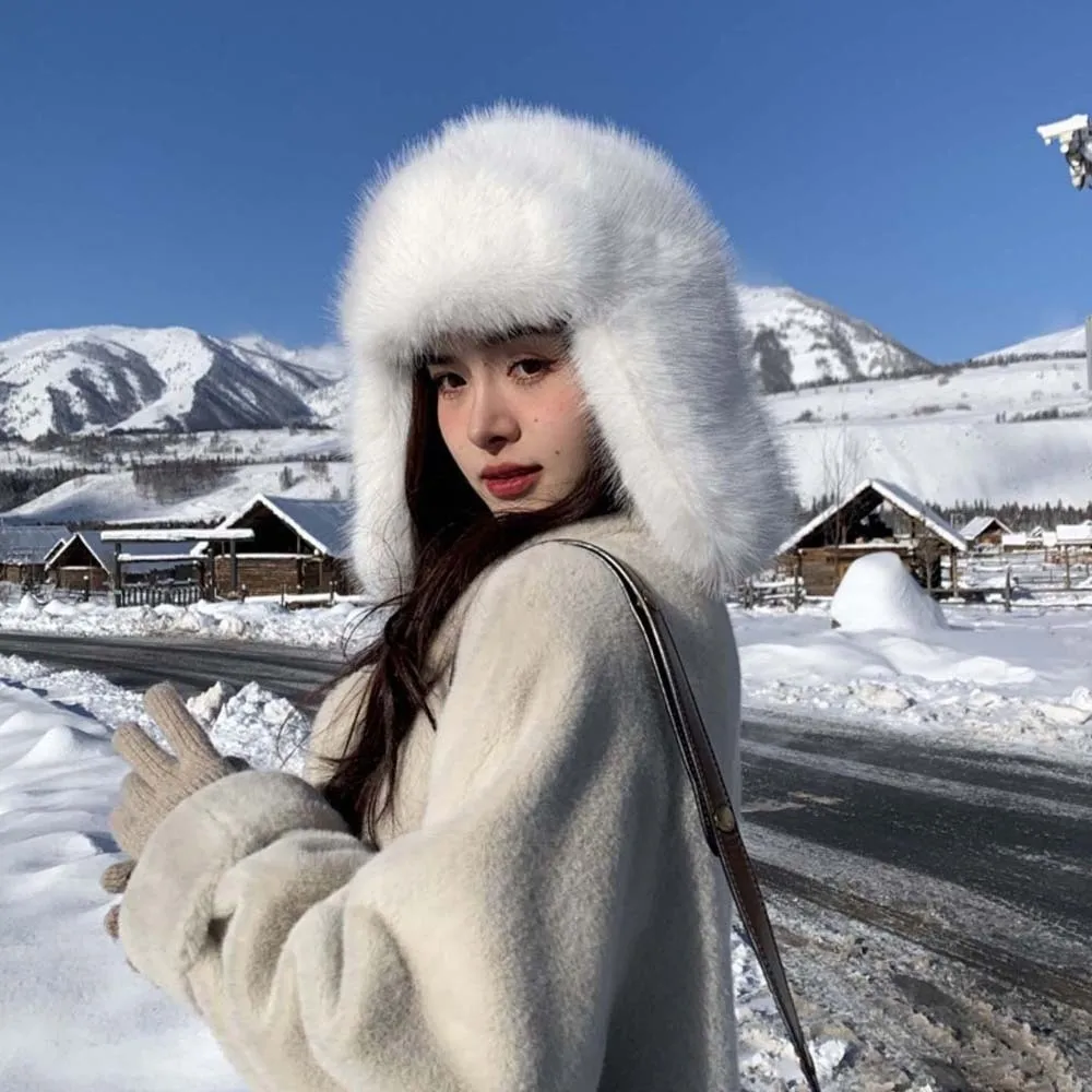 

Gifts Solid Color Men Women Pilot Hat Warmer Anti-cold Faux Fur Pilot Cap Adjustable Windproof Ear Protection Hat Men