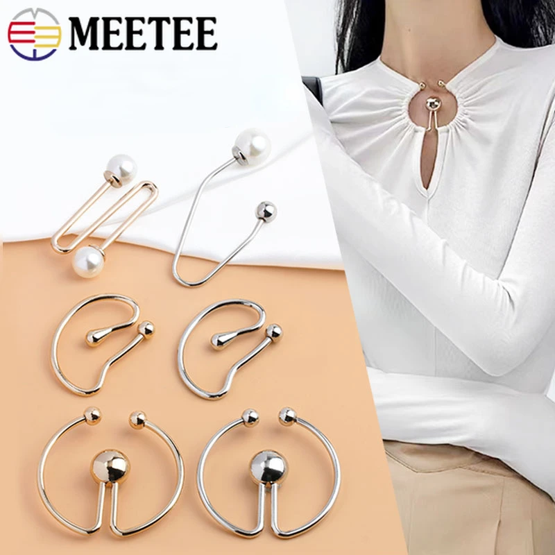 2/5Pcs Meetee Metal Pearl Buckle Detachable Irregular Spiral Button Decorative Dress Shirt Insertion Buttons Clothing Accessory