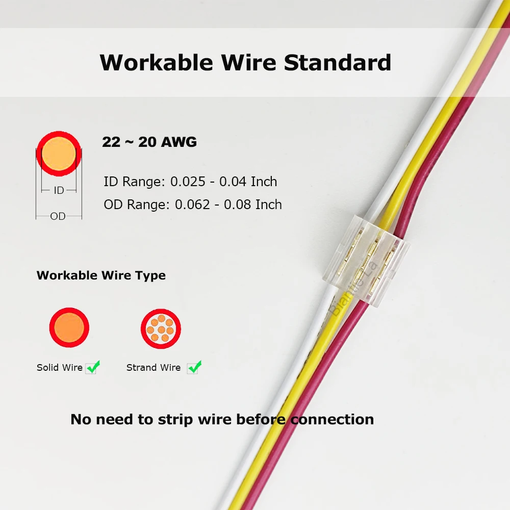 Wire Connectors Quick Connect Terminal Block - 3-Pin Electrical Splice Crimp Set, Wire to Wire Junction Terminals Kit