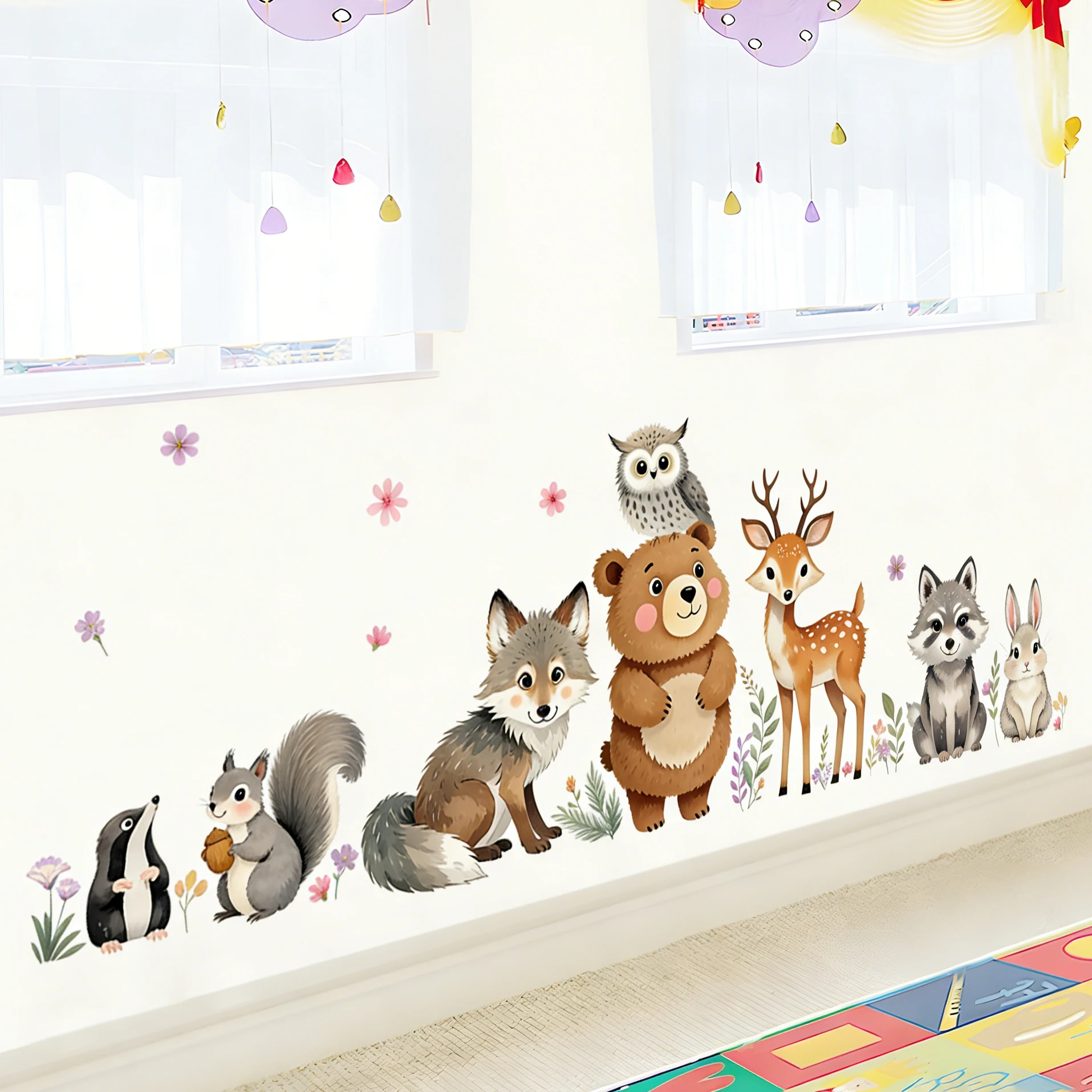 New Creative Cartoon Bear Wall Stickers Decorative Adhesive Decals for Living Room Bedroom Background Decoration