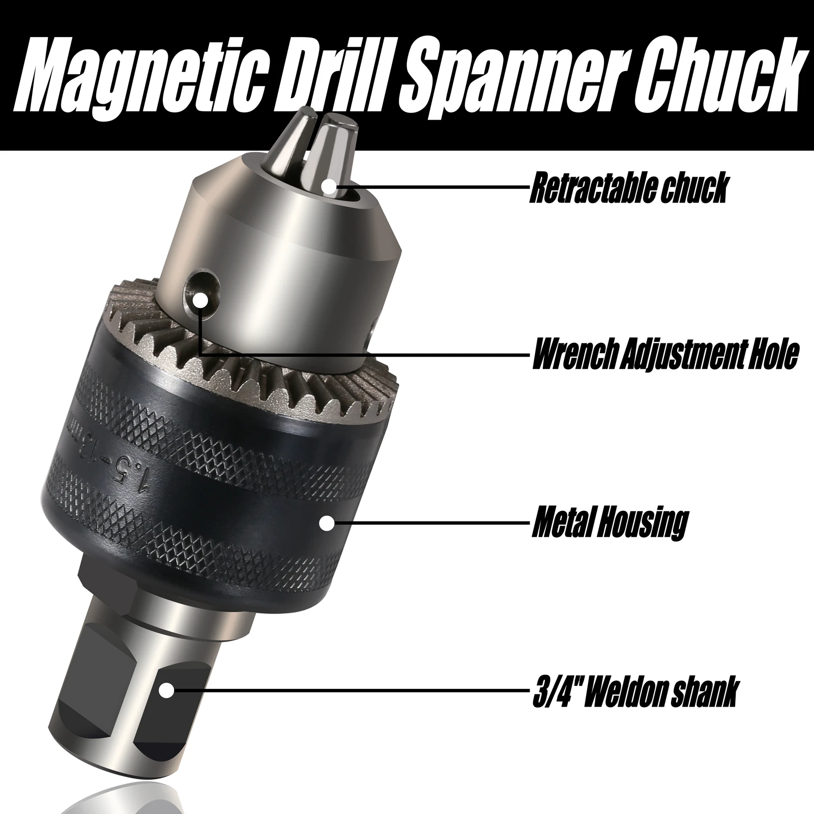 Sujeción de mandril de llave inglesa de 13 mm con vástago Weldon de 3/4 ''para accesorios de herramientas de taladro magnético Conector adaptable (rosca: 1/2-20UNF)