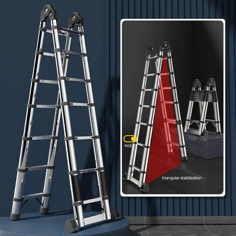 

Collapsible Ladder Stainless Steel Extension Telescoping Ladder Telescopic Ladder With Locking Mechanism Heavy Duty 330 Lbs Load