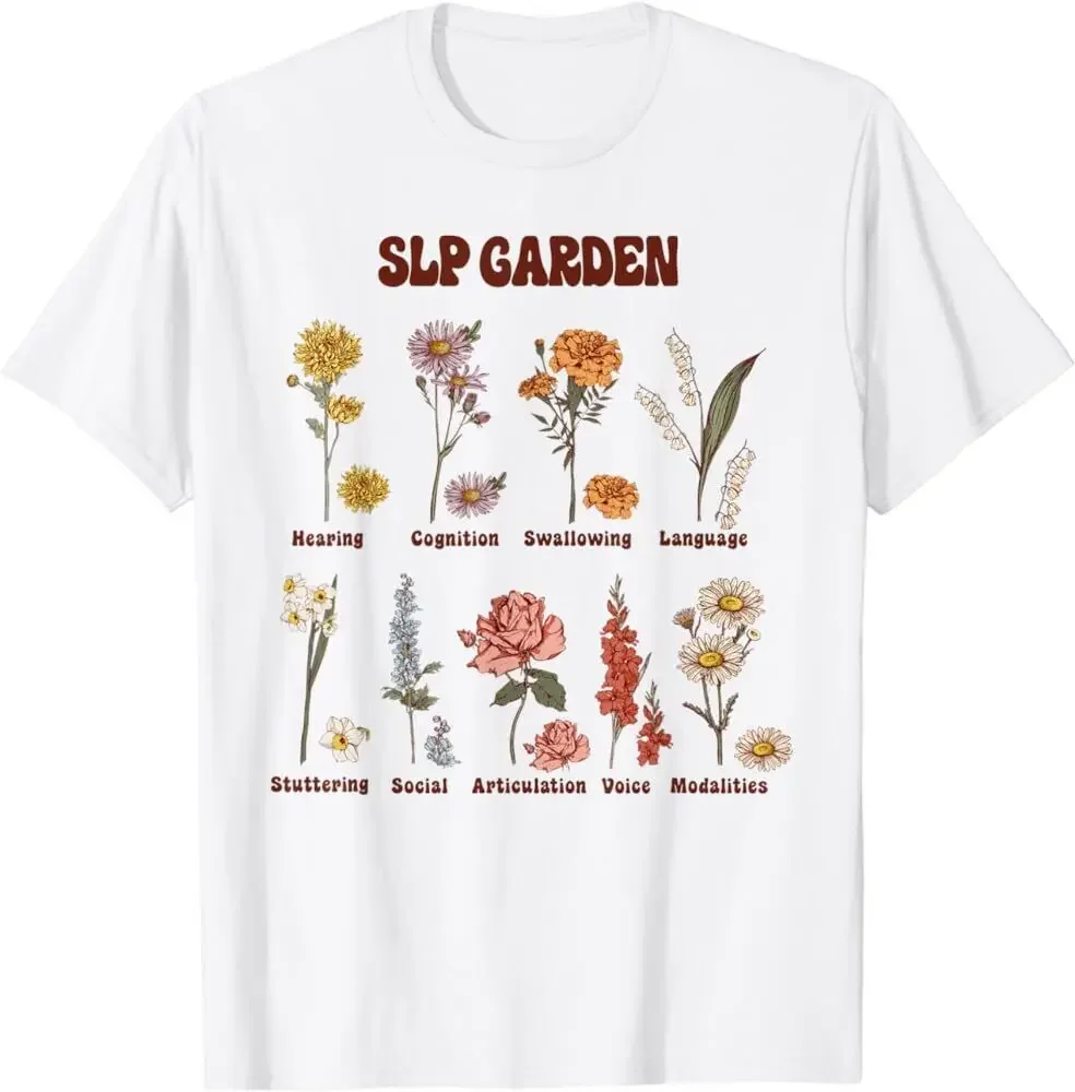 Retro SLP Garden Wildflowers Speech Language Pathologist T-Shirt