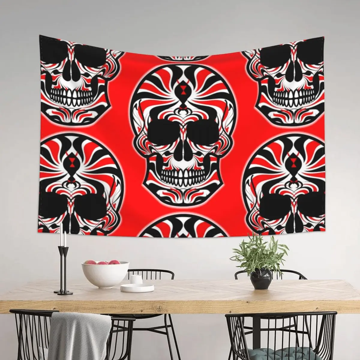 

Tribal Skull Design | Black widow spider | Red, Black and White Sugar Skull. Tapestry For Bedroom Room Ornaments Tapestry