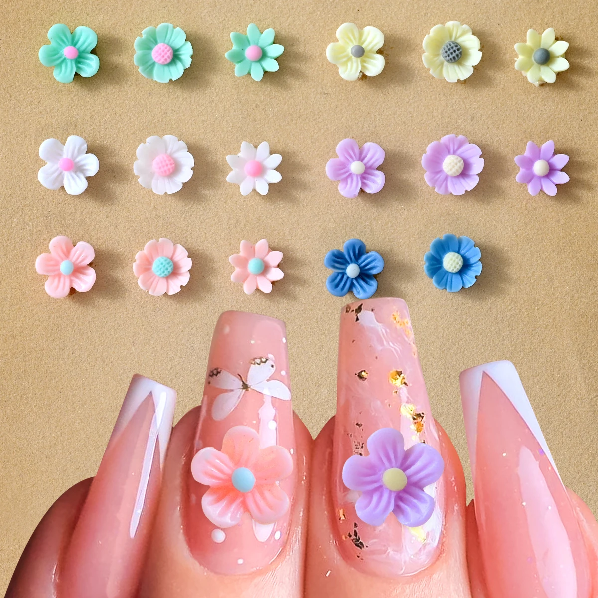 100Pcs Cute 10mm Resin 3D Colorful Mini Flower Flatback Figurines Scrapbook Wedding Applique Nail Art Decor Kawaii DIY Crafts