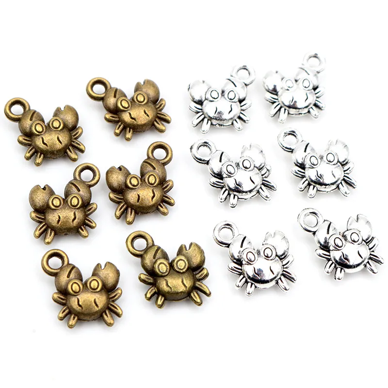 12x11mm 20pcs Antique Silver Plated Bronze Crab Handmade Charms Pendant DIY Jewelry Making Findings for Bracelet Necklace